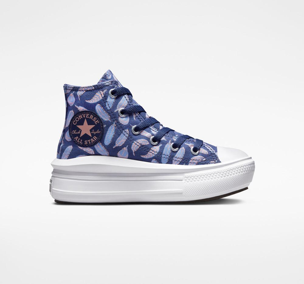 High Tops Tenis Converse Chuck Taylor All Star Move Plataforma Feathers Little Kids Niña Moradas Azul Real  Colombia |  GLNSH-1739