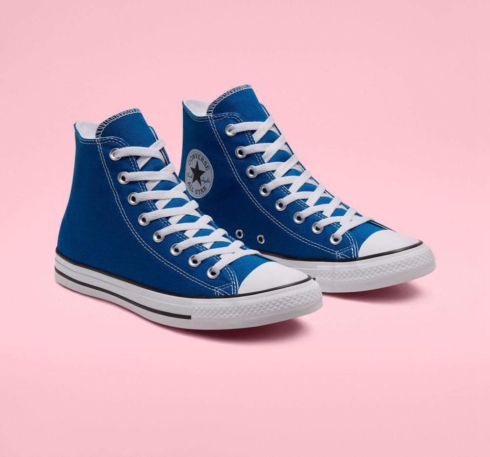 High Tops Tenis Converse Chuck Taylor All Star Seasonal Color Unisex Hombre Azules Blancas Blancas  Colombia |  ILVZO-3172