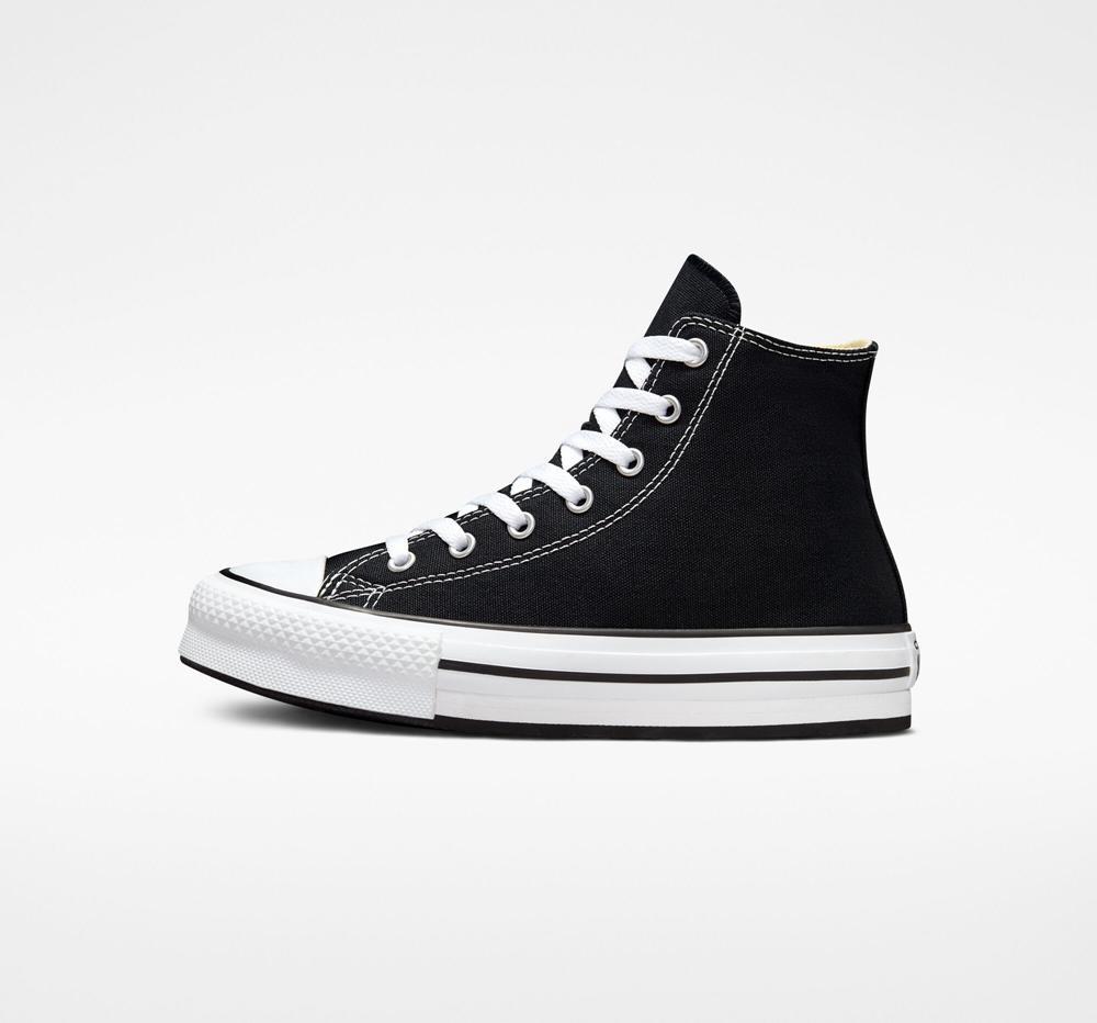 High Tops Tenis Converse Chuck Taylor All Star Lift Plataforma Big Kids Niña Negras Blancas Negras  Colombia |  IRCHP-4819