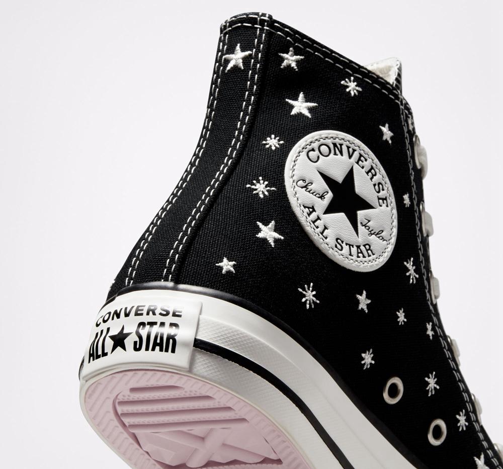 High Tops Tenis Converse Chuck Taylor All Star Embroidered Stars Mujer Negras Blancas  Colombia |  JAWQR-4621