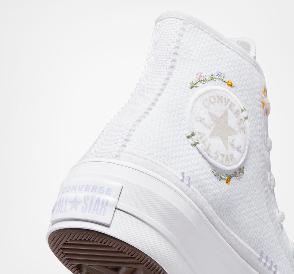 High Tops Tenis Converse Chuck Taylor All Star Lift Plataforma Autumn Embroidery Mujer Blancas  Colombia |  JWCAK-7190