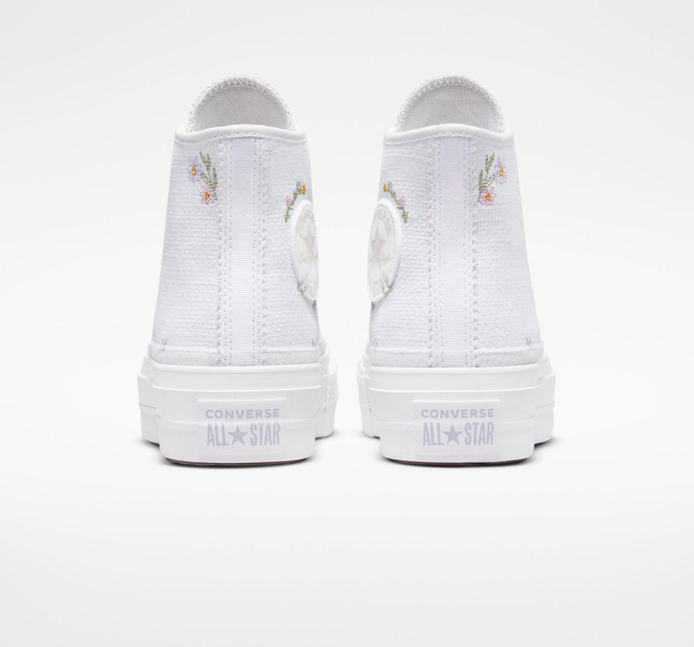 High Tops Tenis Converse Chuck Taylor All Star Lift Plataforma Autumn Embroidery Mujer Blancas  Colombia |  JWCAK-7190