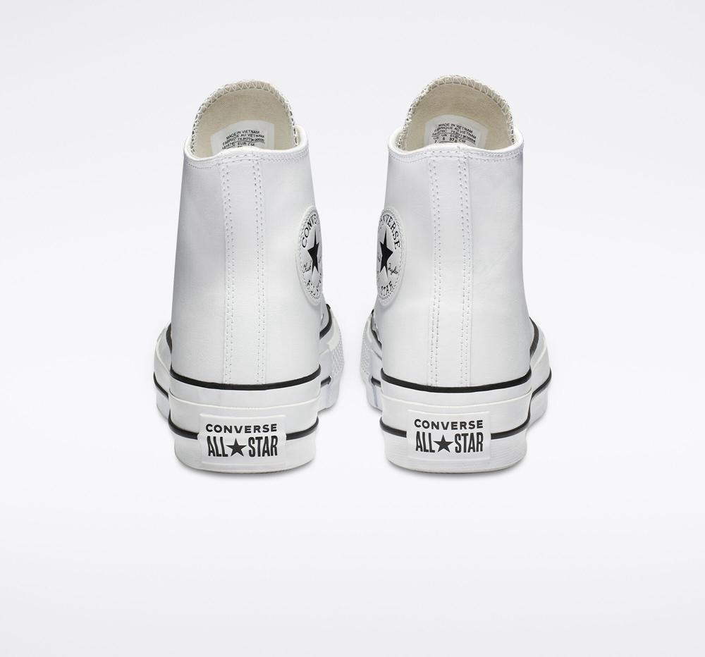 High Tops Tenis Converse Chuck Taylor All Star Lift Plataforma Leather Mujer Blancas Negras Blancas  Colombia |  KABVG-2983