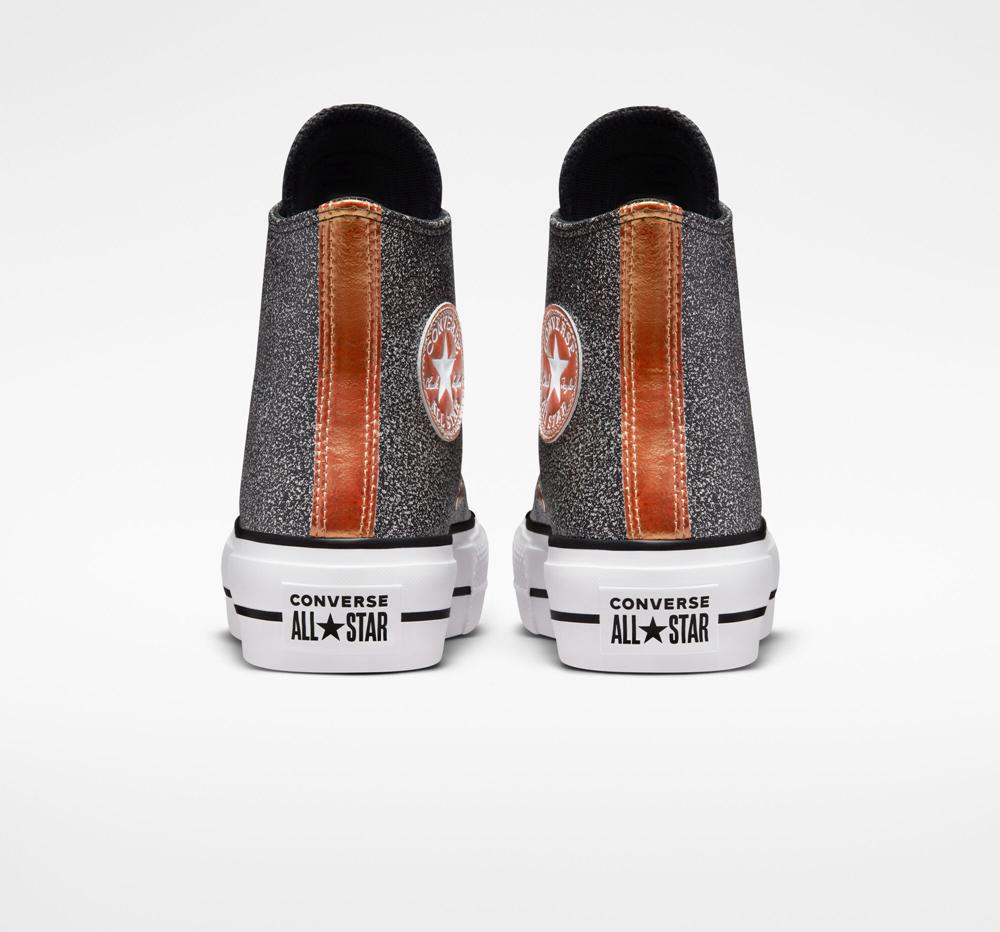High Tops Tenis Converse Chuck Taylor All Star Lift Plataforma Metallic Glitter Mujer Negras Cobra Blancas  Colombia |  LFXAE-5074