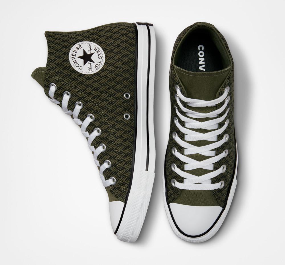 High Tops Tenis Converse Chuck Taylor All Star Herringbone Unisex Hombre Verde Negras Blancas  Colombia |  LNIOG-2098