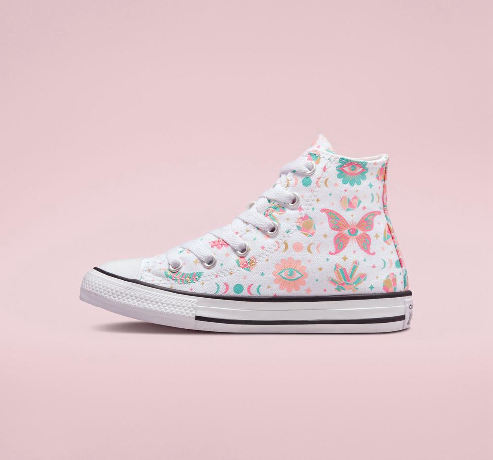 High Tops Tenis Converse Chuck Taylor All Star Mystic Gems Little Kids Niña Blancas Rosas Coral  Colombia |  MGSKB-5104