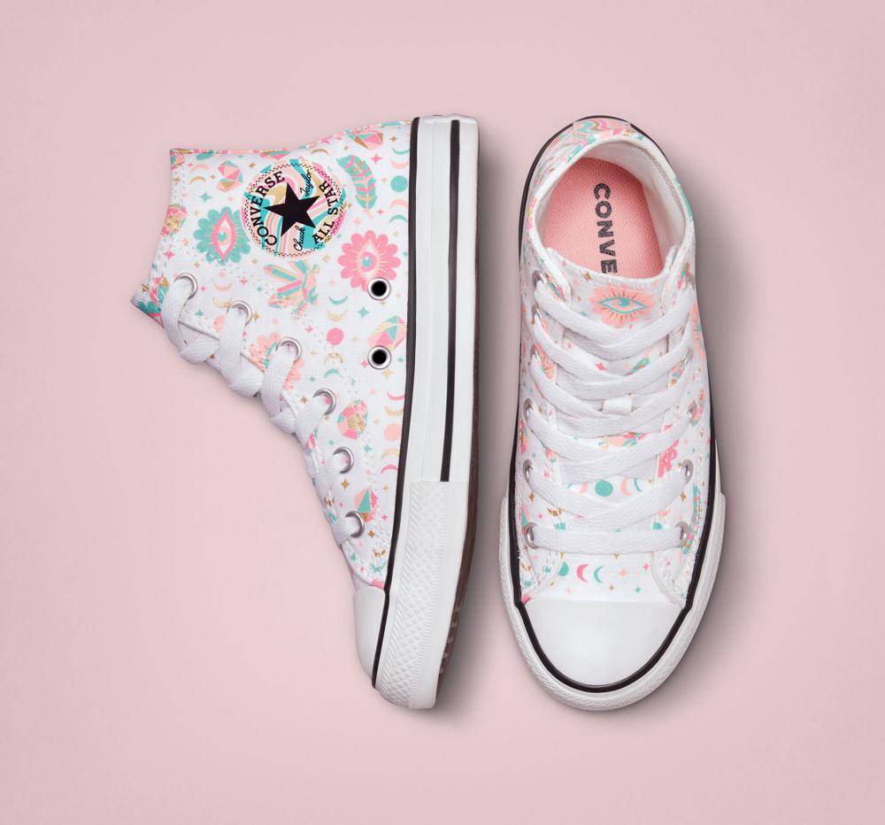 High Tops Tenis Converse Chuck Taylor All Star Mystic Gems Little Kids Niña Blancas Rosas Coral  Colombia |  MGSKB-5104