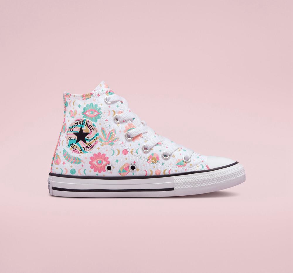 High Tops Tenis Converse Chuck Taylor All Star Mystic Gems Little Kids Niña Blancas Rosas Coral  Colombia |  MGSKB-5104