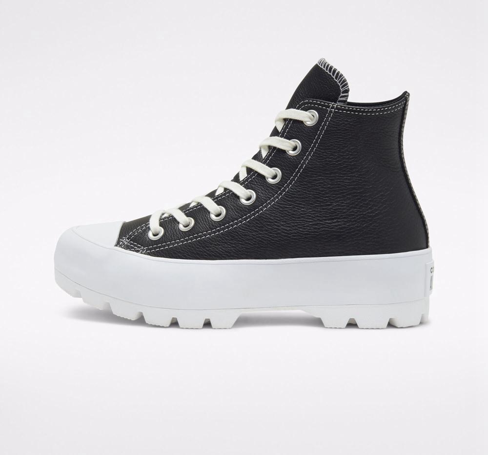 High Tops Tenis Converse Chuck Taylor All Star Lugged Leather Mujer Negras Blancas Blancas  Colombia |  NGPJB-8390