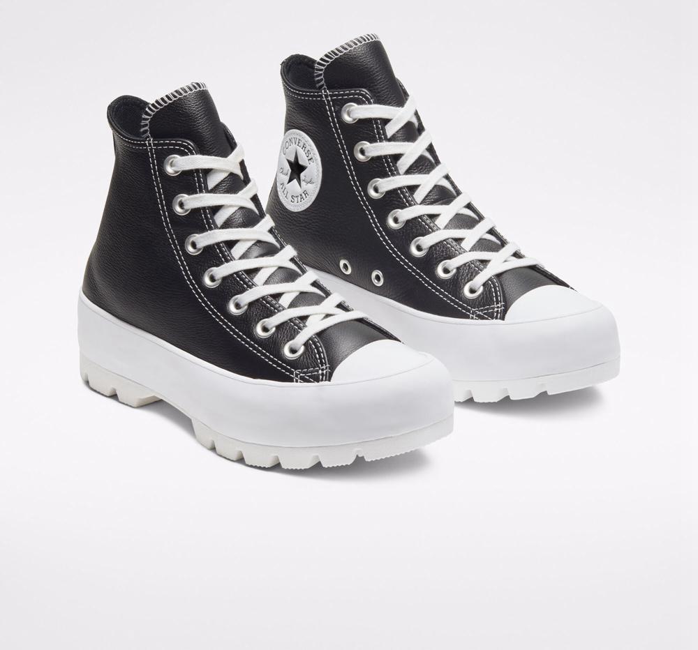 High Tops Tenis Converse Chuck Taylor All Star Lugged Leather Mujer Negras Blancas Blancas  Colombia |  NGPJB-8390