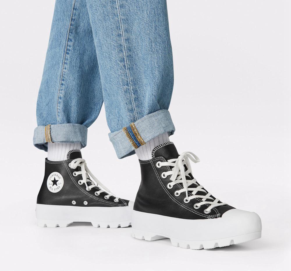 High Tops Tenis Converse Chuck Taylor All Star Lugged Leather Mujer Negras Blancas Blancas  Colombia |  NGPJB-8390