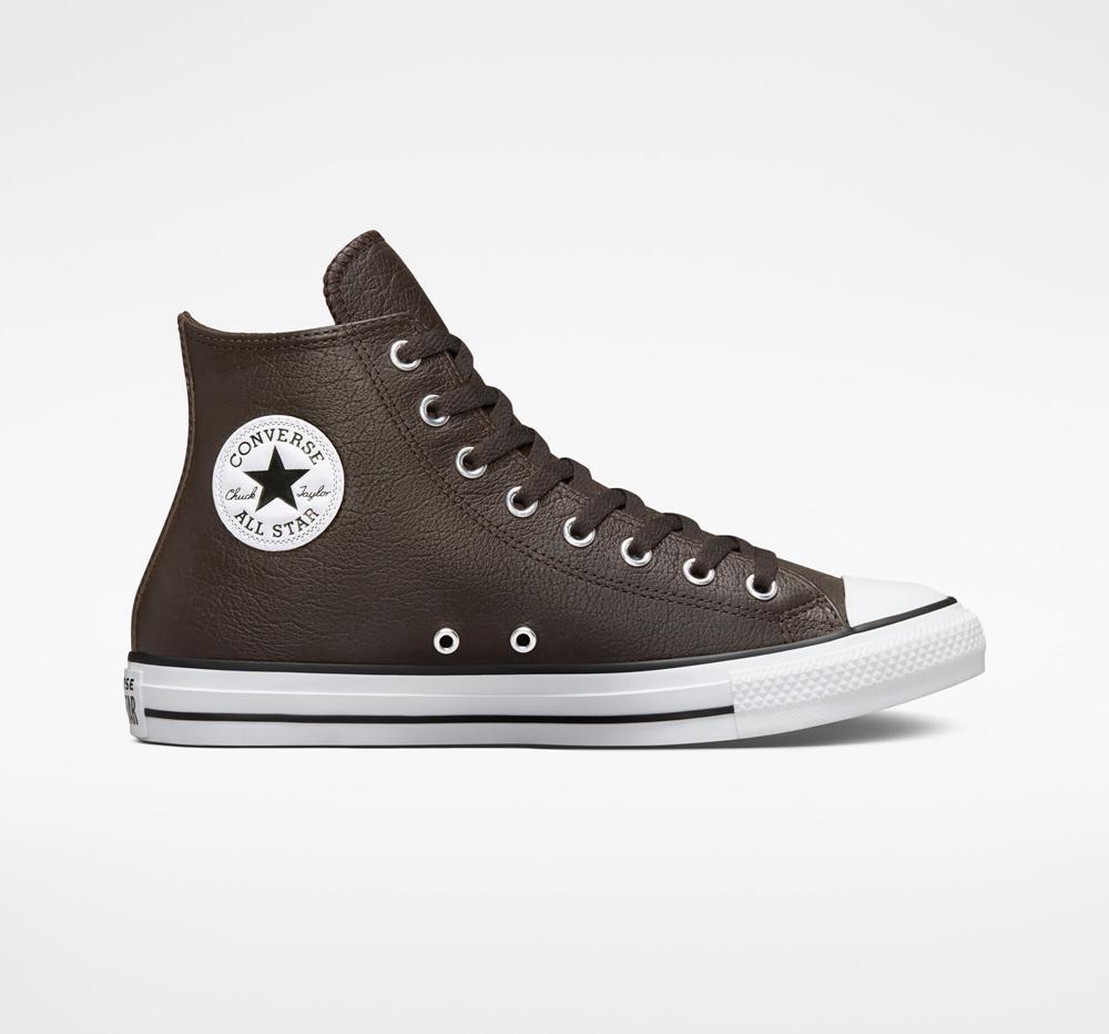 High Tops Tenis Converse Chuck Taylor All Star Tumbled Leather Unisex Mujer Marrones Blancas Negras  Colombia |  NSIHD-9614