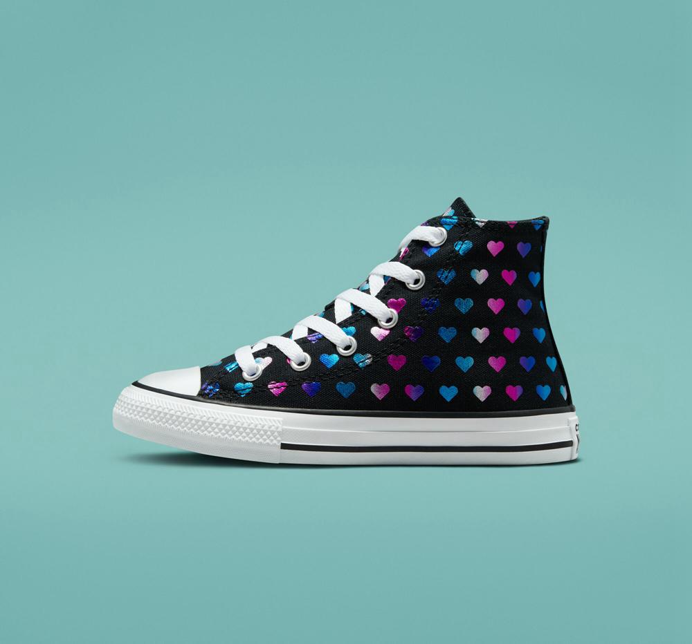 High Tops Tenis Converse Chuck Taylor All Star Foil Hearts Little Kids Niña Negras Blancas Rosas  Colombia |  QAYTU-1894