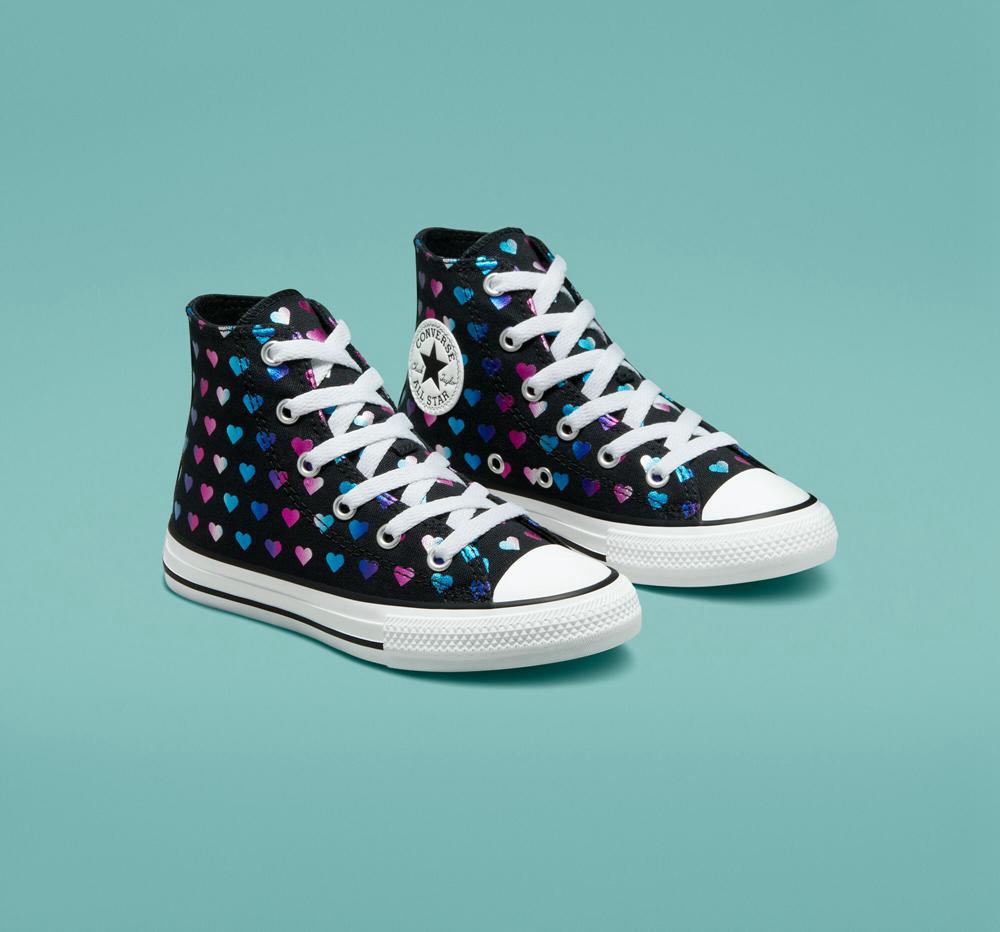 High Tops Tenis Converse Chuck Taylor All Star Foil Hearts Little Kids Niña Negras Blancas Rosas  Colombia |  QAYTU-1894