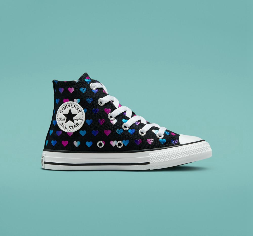 High Tops Tenis Converse Chuck Taylor All Star Foil Hearts Little Kids Niña Negras Blancas Rosas  Colombia |  QAYTU-1894
