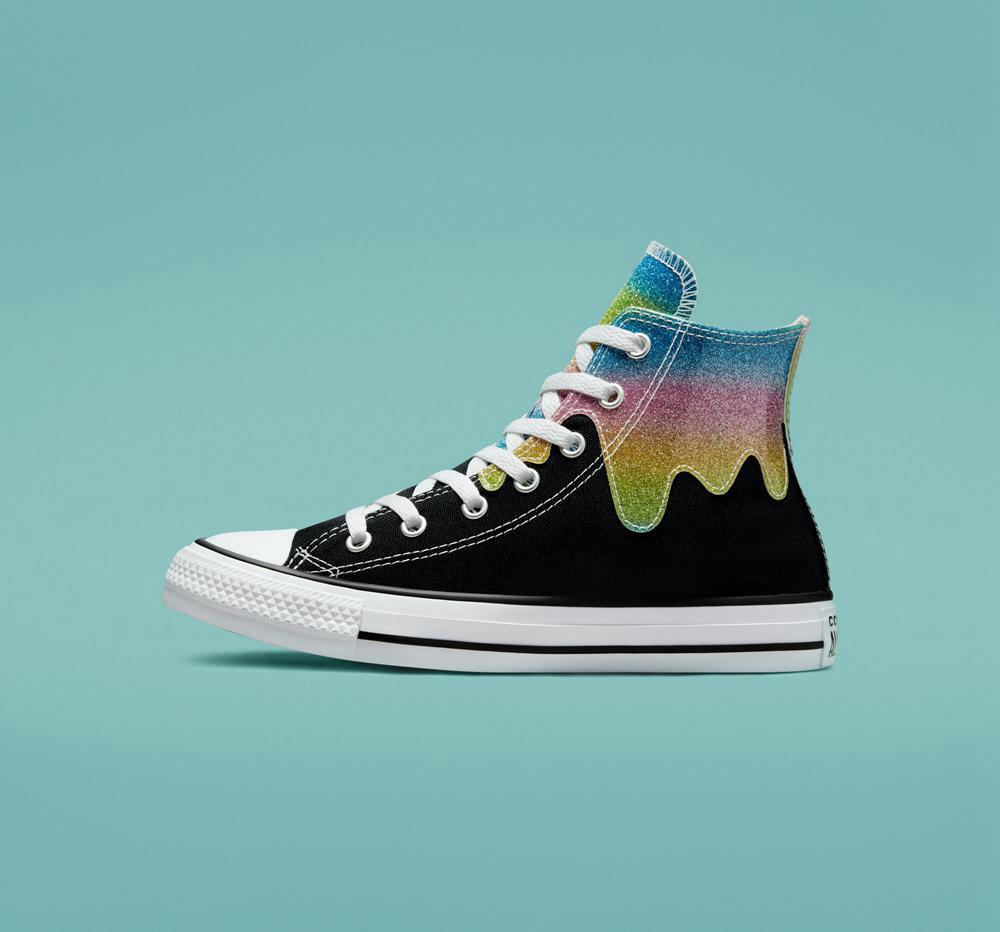 High Tops Tenis Converse Chuck Taylor All Star Glitter Drip Big Kids Niña Negras  Colombia |  QZJBL-3208