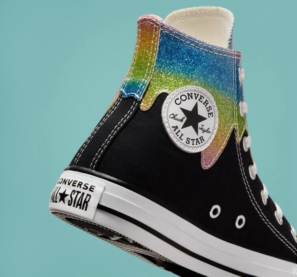 High Tops Tenis Converse Chuck Taylor All Star Glitter Drip Big Kids Niña Negras  Colombia |  QZJBL-3208