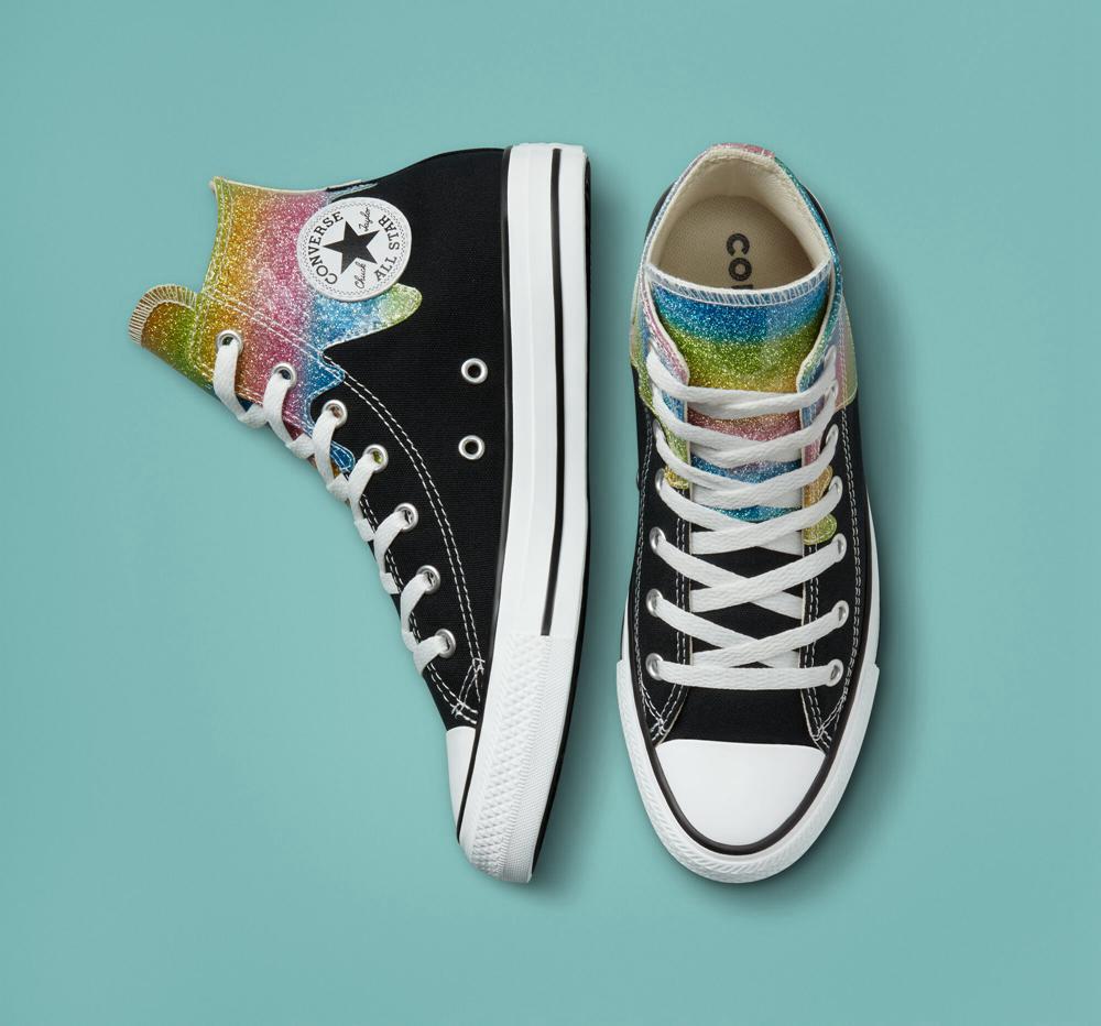 High Tops Tenis Converse Chuck Taylor All Star Glitter Drip Big Kids Niña Negras  Colombia |  QZJBL-3208