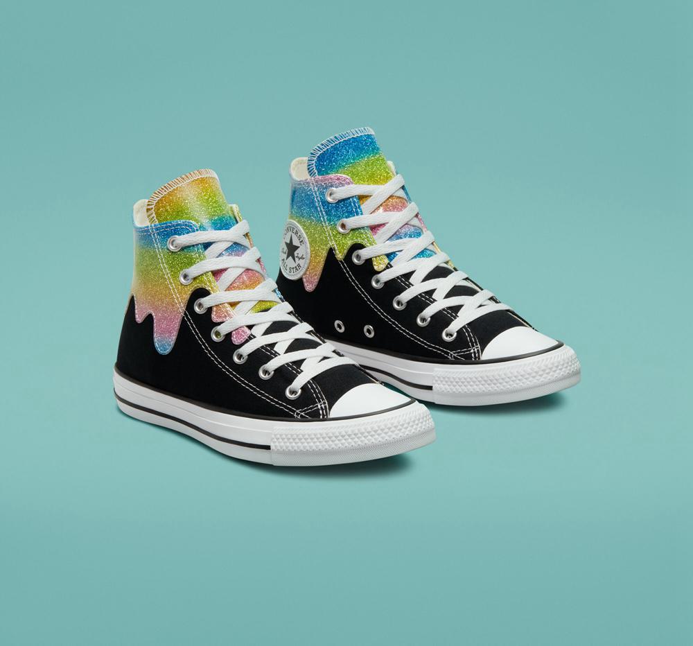 High Tops Tenis Converse Chuck Taylor All Star Glitter Drip Big Kids Niña Negras  Colombia |  QZJBL-3208