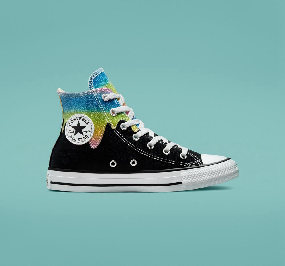 High Tops Tenis Converse Chuck Taylor All Star Glitter Drip Big Kids Niña Negras  Colombia |  QZJBL-3208