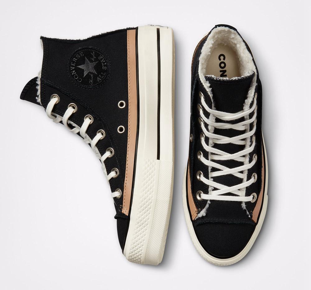 High Tops Tenis Converse Chuck Taylor All Star Lift Plataforma Raw Edge Mujer Negras  Colombia |  RNVZU-7091