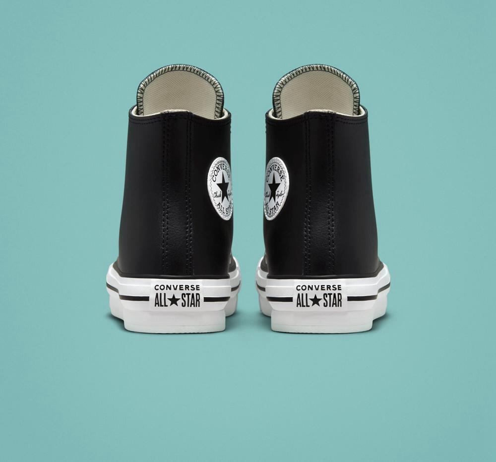 High Tops Tenis Converse Chuck Taylor All Star Lift Plataforma Leather Big Kids Niña Negras Blancas  Colombia |  RVOZX-1523