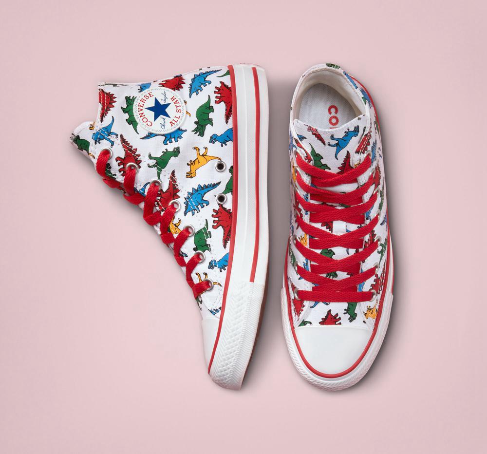 High Tops Tenis Converse Chuck Taylor All Star Dinosaurs Big Kids Niña Blancas Rojas Azules  Colombia |  SYODL-8104