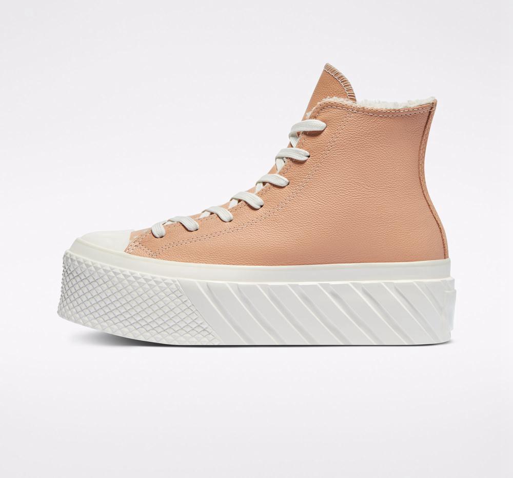 High Tops Tenis Converse Chuck Taylor All Star Lift 2X Plataforma Cozy Tones Mujer Beige Blancas  Colombia |  UXYSA-7052