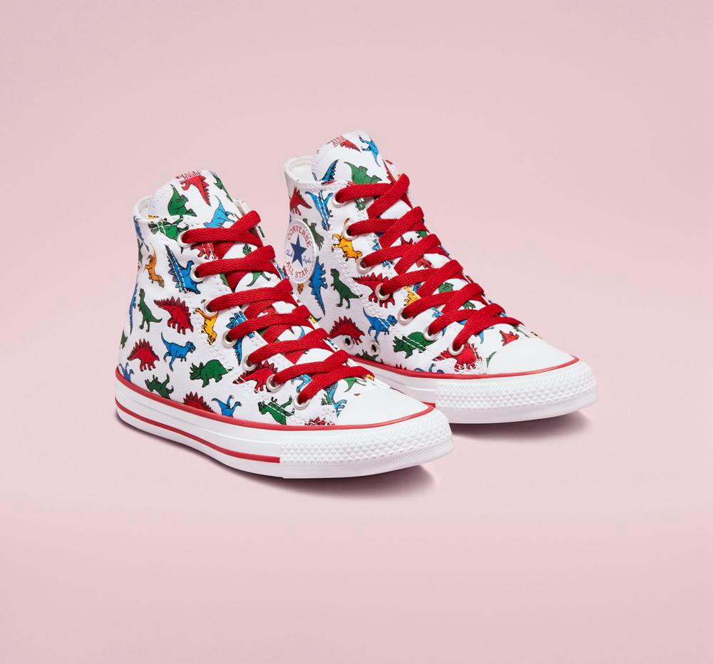 High Tops Tenis Converse Chuck Taylor All Star Dinosaurs Big Kids Niño Blancas Rojas Azules  Colombia |  VCORF-3082