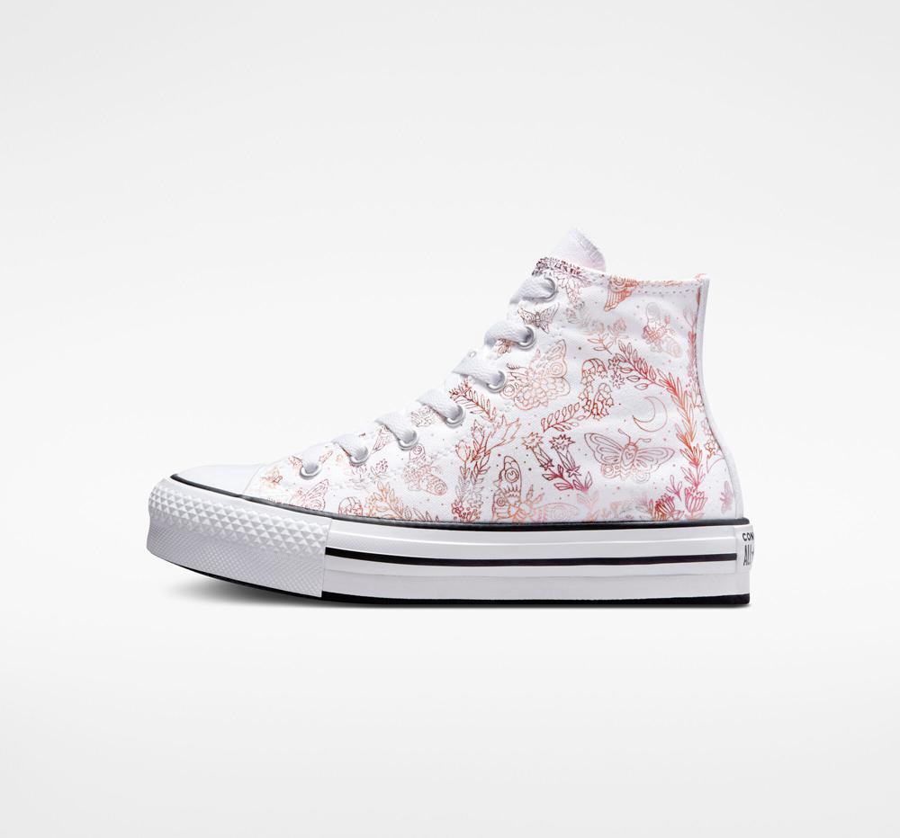 High Tops Tenis Converse Chuck Taylor All Star Eva Lift Plataforma Butterfly Shine Big Kids Niña Blancas Rosas Negras  Colombia |  VRPKM-2695