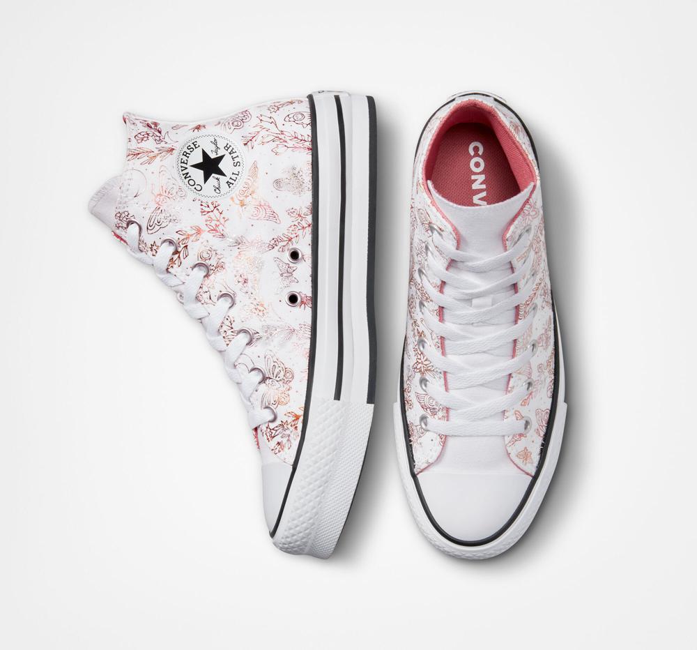 High Tops Tenis Converse Chuck Taylor All Star Eva Lift Plataforma Butterfly Shine Big Kids Niña Blancas Rosas Negras  Colombia |  VRPKM-2695