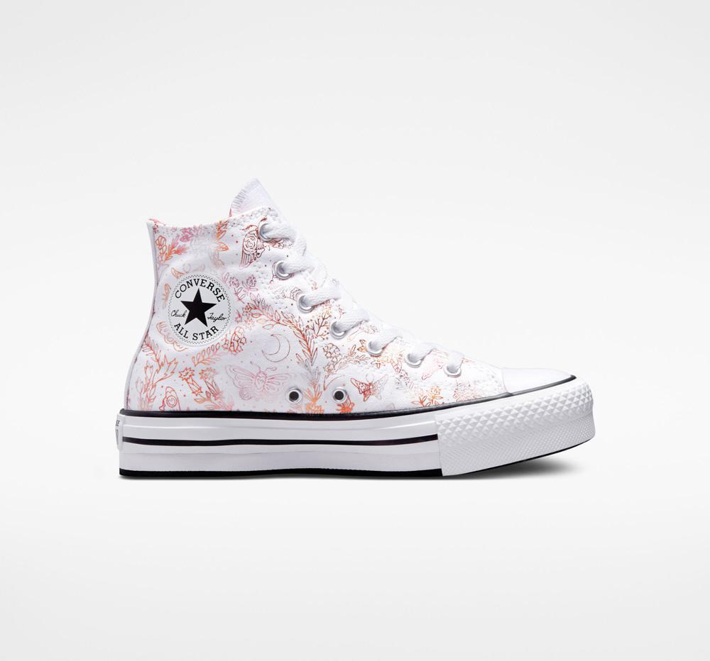 High Tops Tenis Converse Chuck Taylor All Star Eva Lift Plataforma Butterfly Shine Big Kids Niña Blancas Rosas Negras  Colombia |  VRPKM-2695