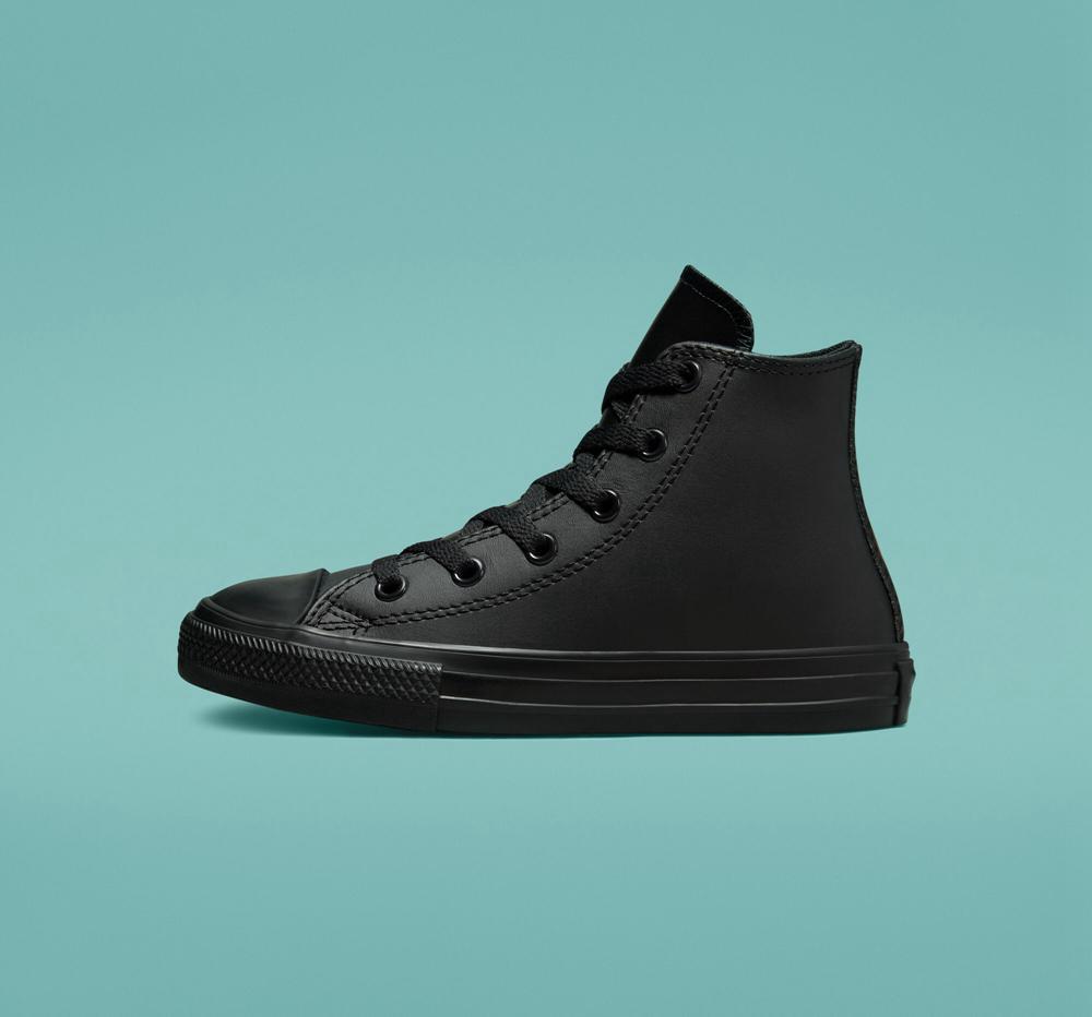 High Tops Tenis Converse Chuck Taylor All Star Leather Little Kids Niña Negras Negras Negras  Colombia |  VRSAZ-2574