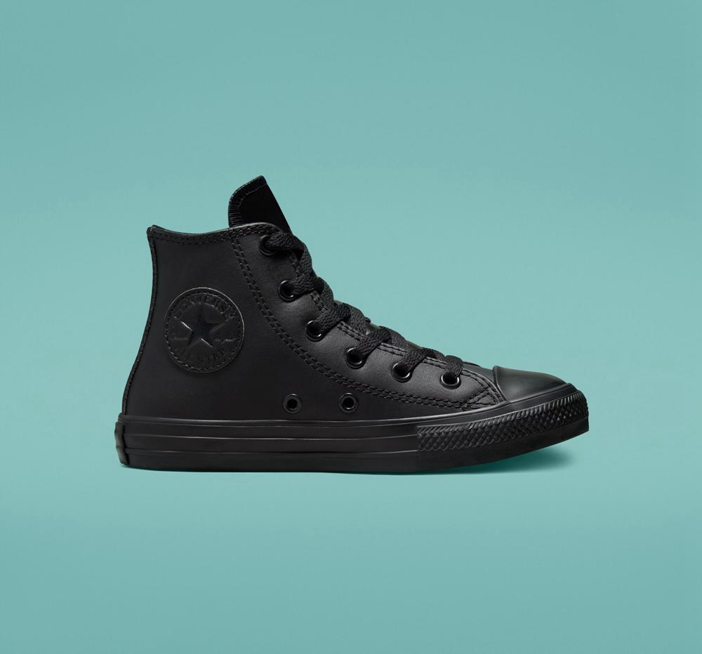 High Tops Tenis Converse Chuck Taylor All Star Leather Little Kids Niña Negras Negras Negras  Colombia |  VRSAZ-2574