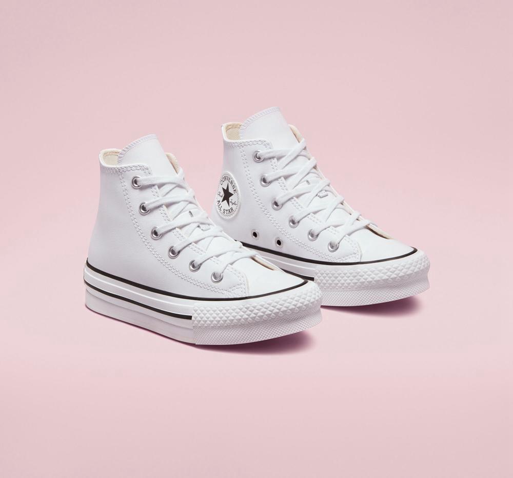 High Tops Tenis Converse Chuck Taylor All Star Lift Plataforma Leather Little Kids Niña Blancas Negras  Colombia |  YBHNR-5180