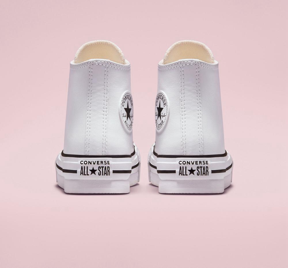 High Tops Tenis Converse Chuck Taylor All Star Lift Plataforma Leather Little Kids Niña Blancas Negras  Colombia |  YBHNR-5180