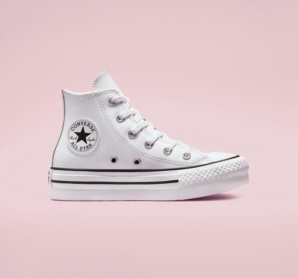 High Tops Tenis Converse Chuck Taylor All Star Lift Plataforma Leather Little Kids Niña Blancas Negras  Colombia |  YBHNR-5180