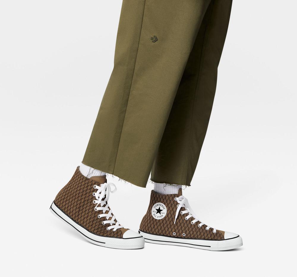 High Tops Tenis Converse Chuck Taylor All Star Herringbone Unisex Mujer Marrones Blancas  Colombia |  YBQSK-9710