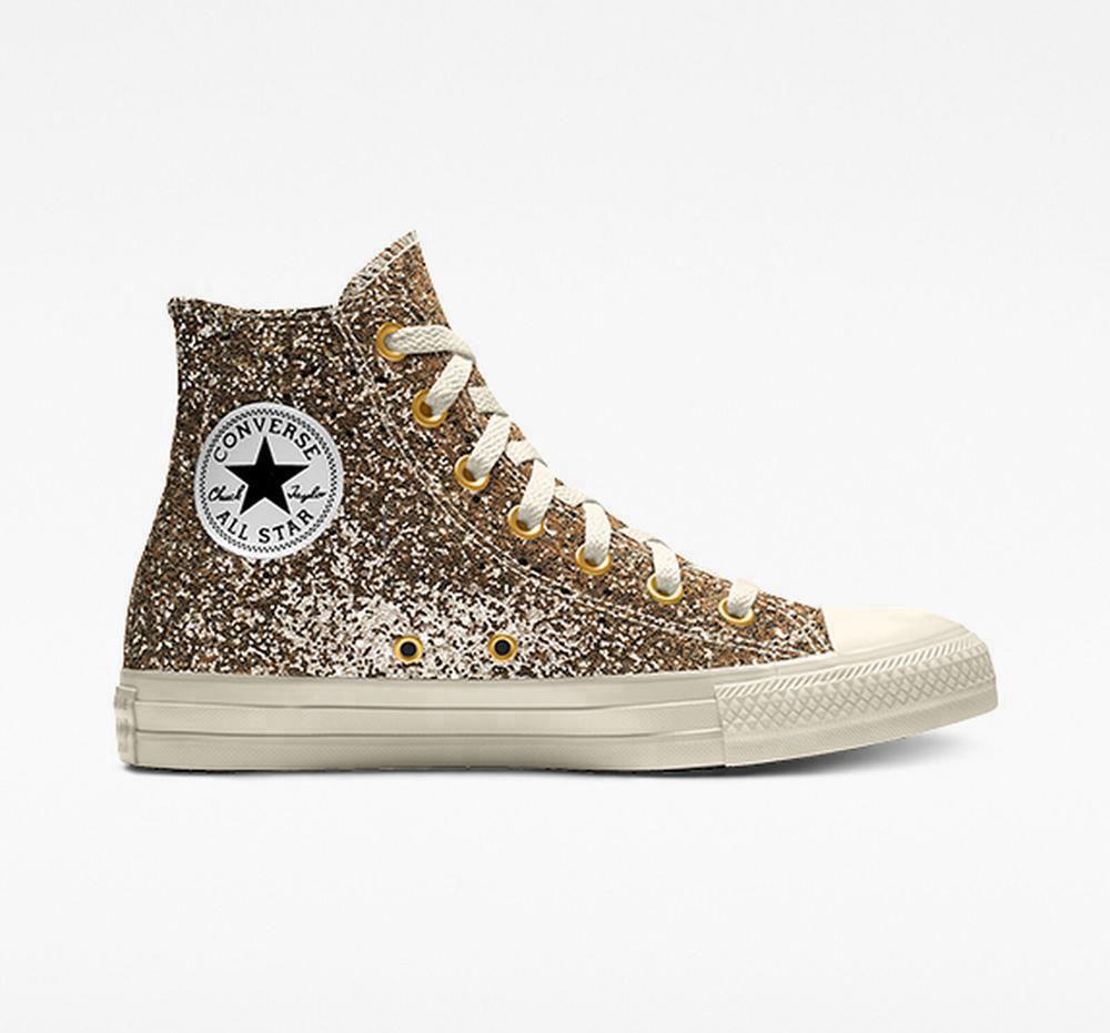 High Tops Tenis Converse Custom Chuck Taylor All Star Glitter By You Unisex Mujer Doradas  Colombia |  ESALX-8539