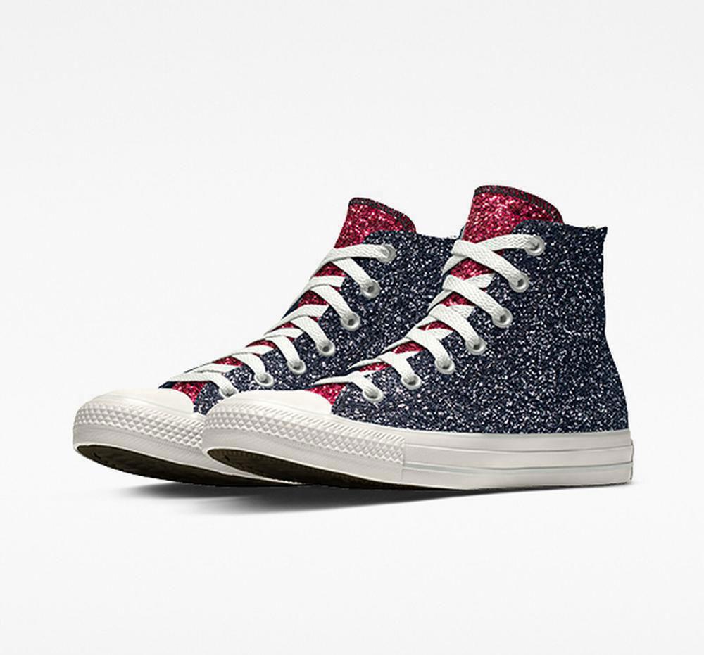 High Tops Tenis Converse Custom Chuck Taylor All Star Glitter By You Unisex Mujer Silverpink  Colombia |  JZNCH-2578