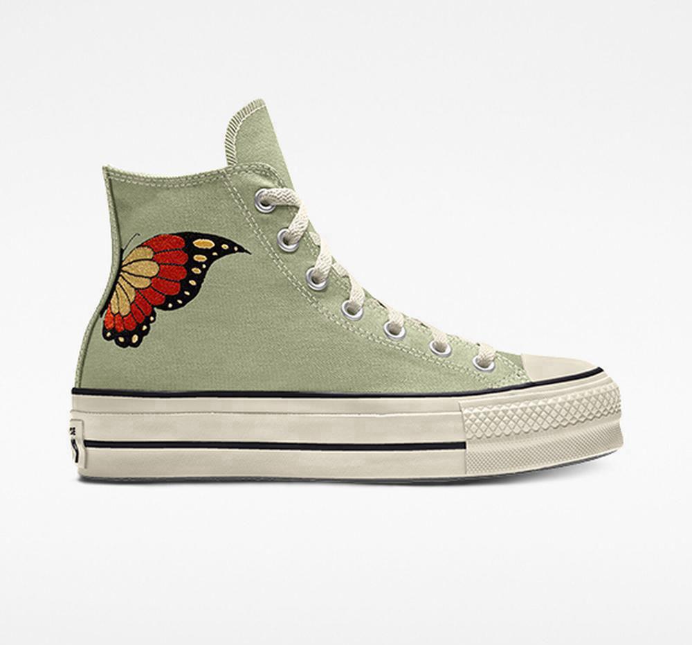High Tops Tenis Converse Custom Chuck Taylor All Star Lift Plataforma Embroidery By You Unisex Mujer Verde  Colombia |  LKSCU-1639