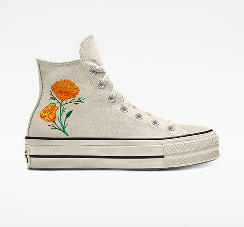 High Tops Tenis Converse Custom Chuck Taylor All Star Lift Plataforma Embroidery By You Unisex Mujer Blancas  Colombia |  WPDSL-7351