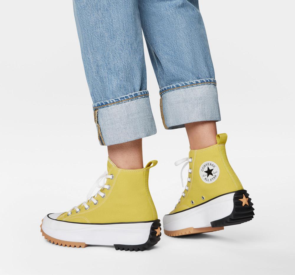 High Tops Tenis Converse Run Star Hike Plataforma Unisex Mujer Amarillo Limón Negras Blancas  Colombia |  BIUEY-1578