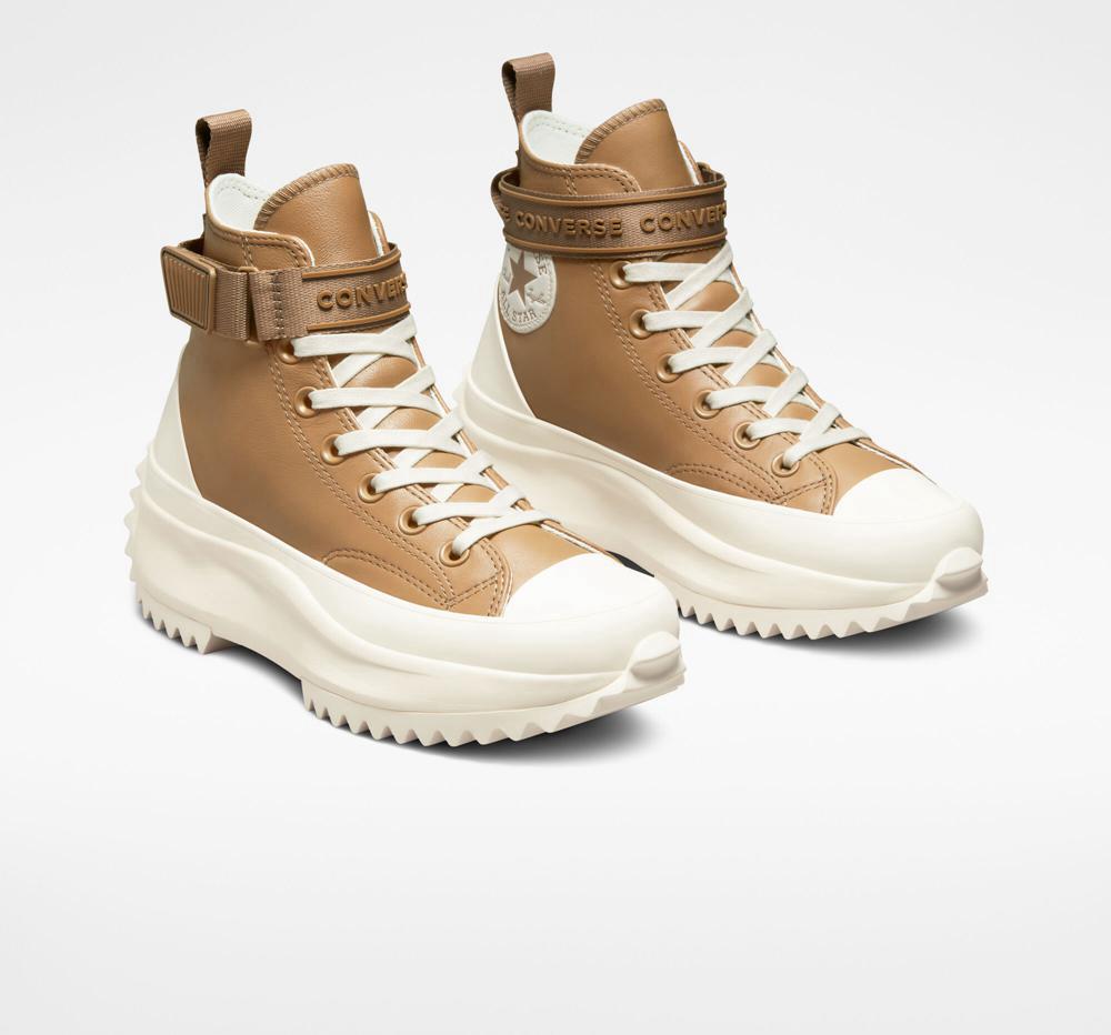 High Tops Tenis Converse Run Star Hike Plataforma Leather Utility Correa Unisex Mujer Marrones  Colombia |  KEZWF-4621