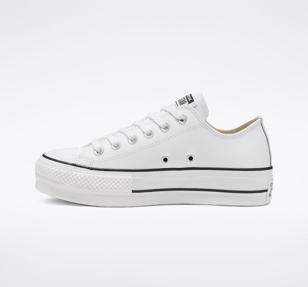 Low Tops Tenis Converse Chuck Taylor All Star Lift Plataforma Leather Mujer Blancas Negras Blancas  Colombia |  EICMG-2479