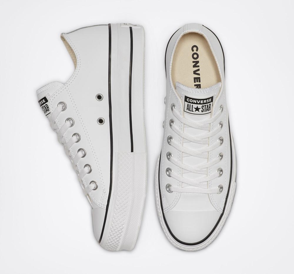 Low Tops Tenis Converse Chuck Taylor All Star Lift Plataforma Leather Mujer Blancas Negras Blancas  Colombia |  EICMG-2479