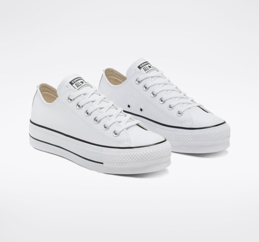 Low Tops Tenis Converse Chuck Taylor All Star Lift Plataforma Leather Mujer Blancas Negras Blancas  Colombia |  EICMG-2479