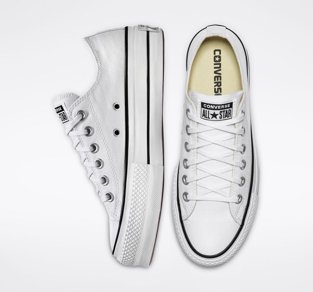 Low Tops Tenis Converse Chuck Taylor All Star Lift Plataforma Canvas Mujer Blancas Negras Blancas  Colombia |  IEAKN-3807