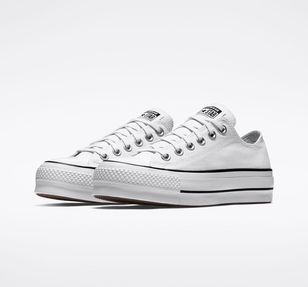 Low Tops Tenis Converse Chuck Taylor All Star Lift Plataforma Canvas Mujer Blancas Negras Blancas  Colombia |  IEAKN-3807