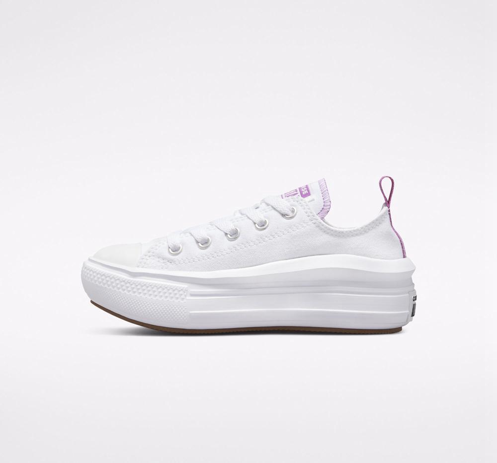 Low Tops Tenis Converse Chuck Taylor All Star Move Plataforma Little Kids Niña Blancas Moradas Blancas  Colombia |  IEVAL-8691